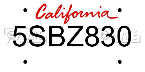 5SBZ830 California License Plate