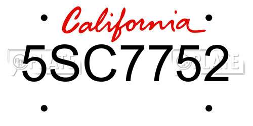 5SC7752 California License Plate