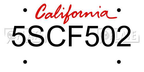 5SCF502 California License Plate