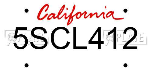 5SCL412 California License Plate