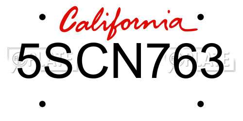 5SCN763 California License Plate
