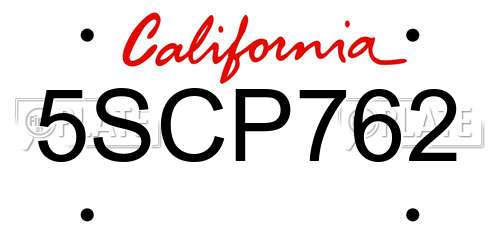 5SCP762 California License Plate