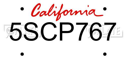 5SCP767 California License Plate