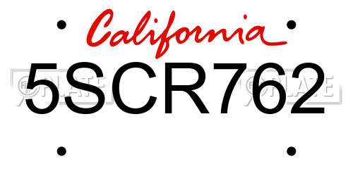 5SCR762 California License Plate