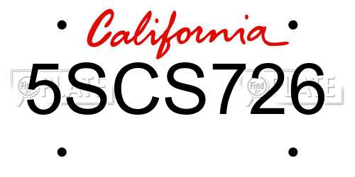 5SCS726 California License Plate