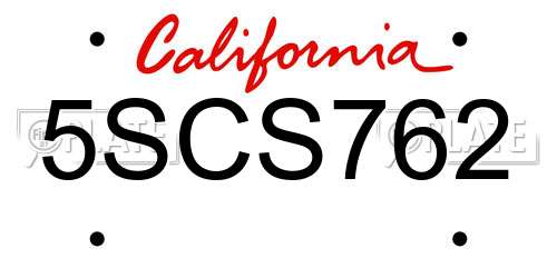 5SCS762 California License Plate