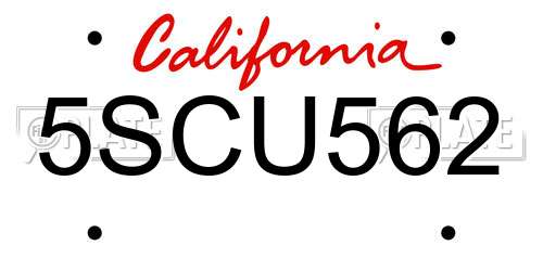 5SCU562 California License Plate
