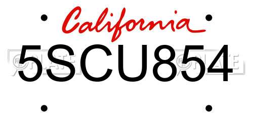 5SCU854 California License Plate