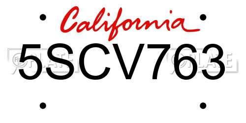 5SCV763 California License Plate