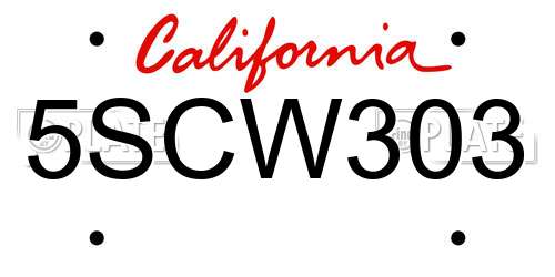 5SCW303 California License Plate