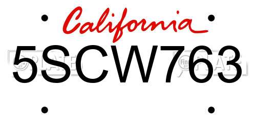 5SCW763 California License Plate