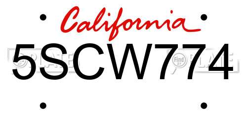 5SCW774 California License Plate