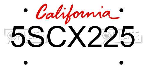 5SCX225 California License Plate