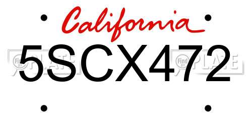 5SCX472 California License Plate