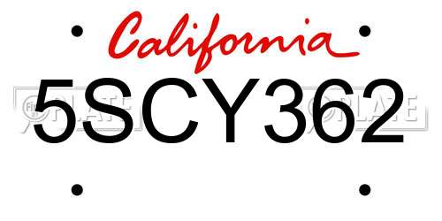 5SCY362 California License Plate