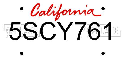 5SCY761 California License Plate