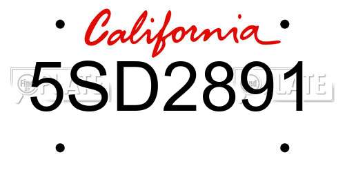 5SD2891 California License Plate