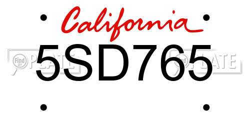 5SD765 California License Plate