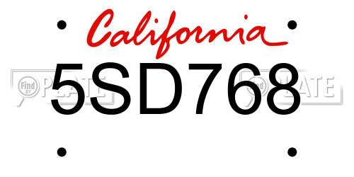 5SD768 California License Plate