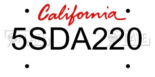5SDA220 California License Plate