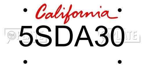 5SDA30 California License Plate