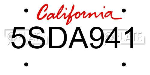 5SDA941 California License Plate