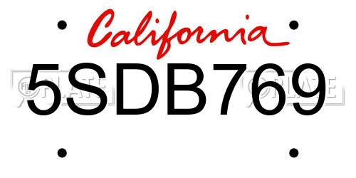 5SDB769 California License Plate