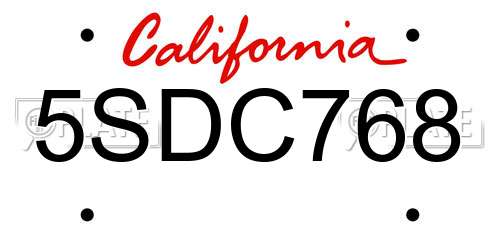 5SDC768 California License Plate
