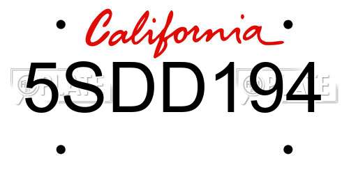 5SDD194 California License Plate