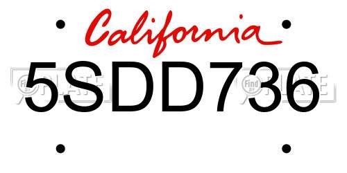 5SDD736 California License Plate