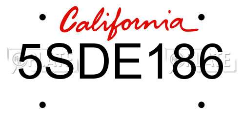 5SDE186 California License Plate