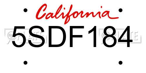5SDF184 California License Plate