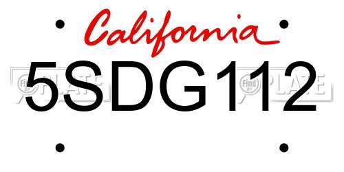 5SDG112 California License Plate