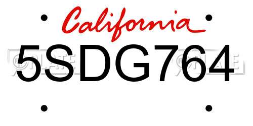 5SDG764 California License Plate