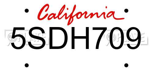 5SDH709 California License Plate