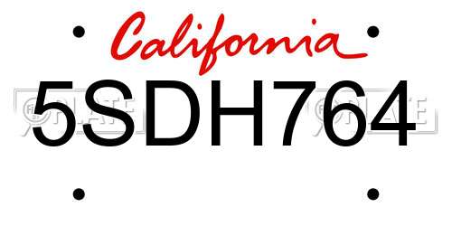 5SDH764 California License Plate