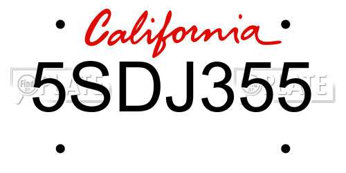 5SDJ355 California License Plate