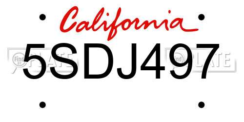 5SDJ497 California License Plate