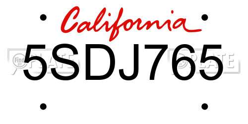 5SDJ765 California License Plate