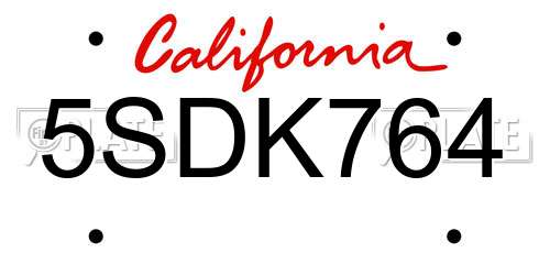 5SDK764 California License Plate
