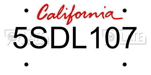 5SDL107 California License Plate