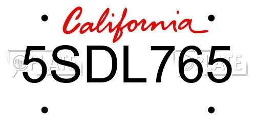 5SDL765 California License Plate