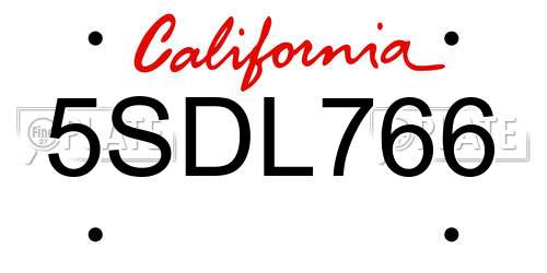 5SDL766 California License Plate