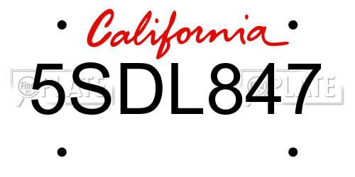 5SDL847 California License Plate