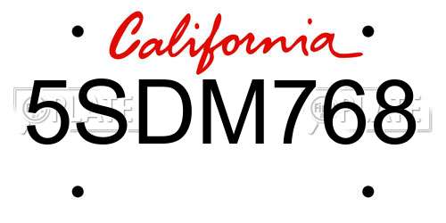5SDM768 California License Plate