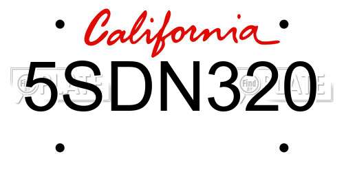 5SDN320 California License Plate