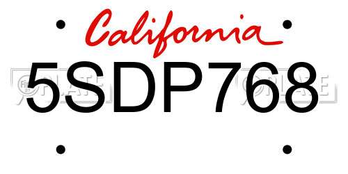 5SDP768 California License Plate