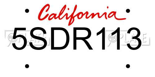 5SDR113 California License Plate