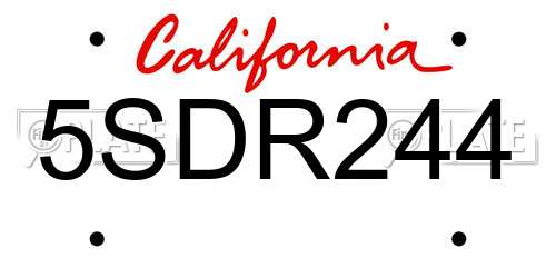 5SDR244 California License Plate