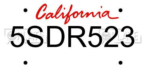 5SDR523 California License Plate